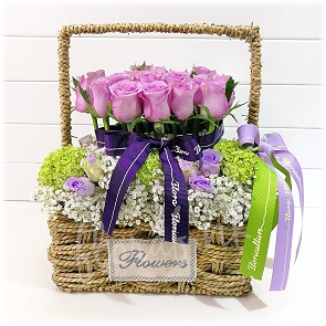 A35  Flower Basket - Purple Rose Flower Basket   A35  Flower Basket - Purple Rose Flower Basket